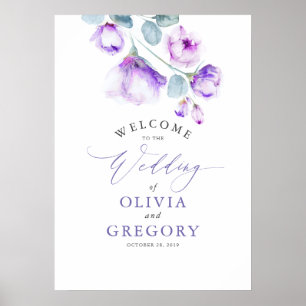 Välkomstskylt för Dusty Lila Blommigt Elegant bröl Poster