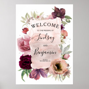 Välkomstskylt för Dusty Ro & Burgundy Blommigt Brö Poster