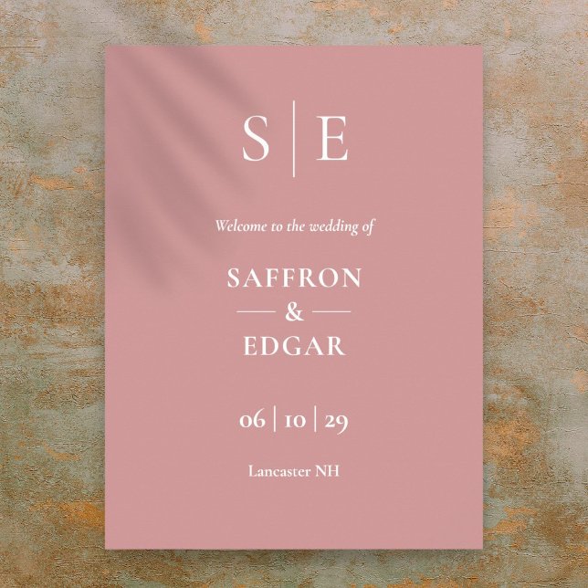Välkomstskylt för Dusty Ro minimal Monogram Bröllo Poster (Dusty Rose Minimal Monogram Wedding Welcome Sign)