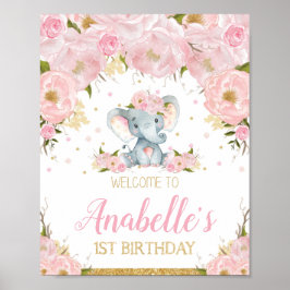 Välkomstskylt för elefant 1:a födelsedag Party Pos Poster