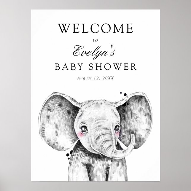 Välkomstskylt för elefant-baby shower poster (Framsidan)