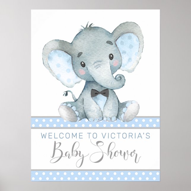 Välkomstskylt för elefant-babyshower poster (Framsidan)