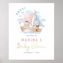 Välkomstskylt för elefant- och babybåtens babyskor poster