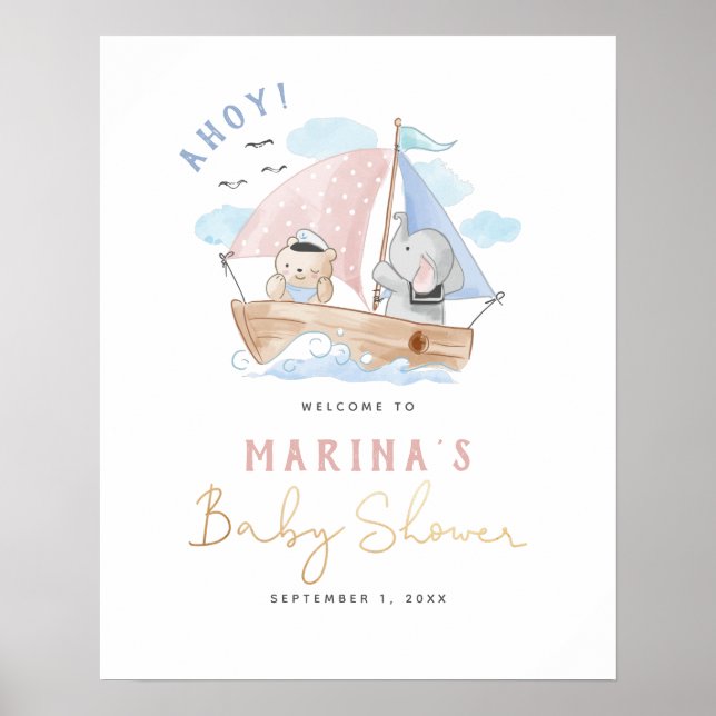 Välkomstskylt för elefant- och babybåtens babyskor poster (Framsidan)
