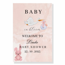 Välkomstskylt för elegant babyshower med 'Baby in