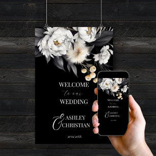 Välkomstskylt för elegant Black and white boho brö Poster