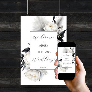 Välkomstskylt för elegant Black and white boho brö Poster