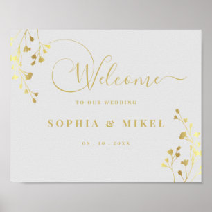 Välkomstskylt för elegant Guld och Blommigt Bröllo Poster