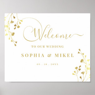 Välkomstskylt för elegant Guld och Blommigt Bröllo Poster