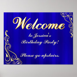 Välkomstskylt för elegant Guld och Blue Birthday Poster