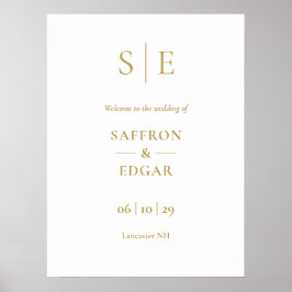 Välkomstskylt för elegant i Guld Monogram Bröllop Poster