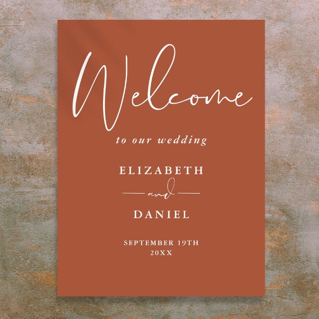 Välkomstskylt för elegant Modern Terracotta Bröllo Poster (Elegant Modern Terracotta Wedding Welcome Sign)
