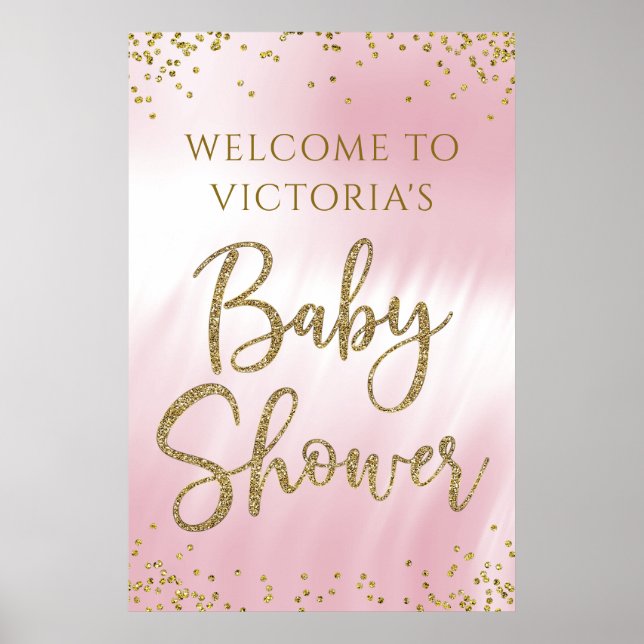 Välkomstskylt för elegant Rosa Baby Shower Guld Poster (Framsidan)