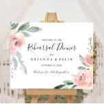 Välkomstskylt för elegant Rosa  repetition - midda Poster<br><div class="desc">Denna  hälsningsskylt för rosa vid elegant repetitionsmiddag är perfekt för en modern bröllop-repetition. Utformningen har hand om rosa  ro och människor med grönt och grått löv,  vilket inspirerar naturskönheten.</div>