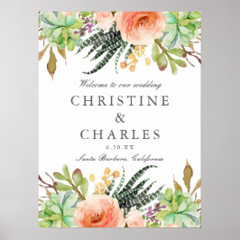 Välkomstskylt för elegant Vattenfärg Succulent Brö Poster