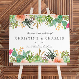 Välkomstskylt för elegant Vattenfärg Succulent Brö Poster