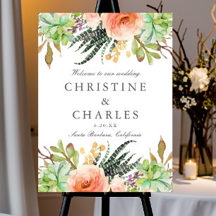 Välkomstskylt för elegant Vattenfärg Succulent Brö Poster