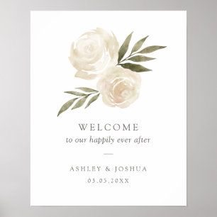 Välkomstskylt för elegant White Blommigt Bröllop Poster