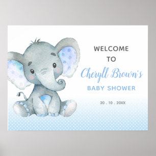 Välkomstskylt för Elephant Baby Shower (blått) Poster