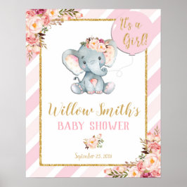 Välkomstskylt för Elephant Baby Shower Girl Rosa V Poster