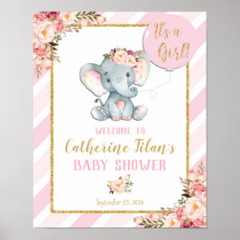 Välkomstskylt för Elephant Baby Shower Girl Rosa V Poster