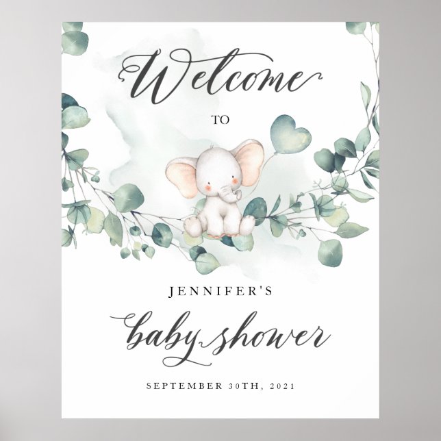 Välkomstskylt för Elephant Baby Shower Poster (Framsidan)