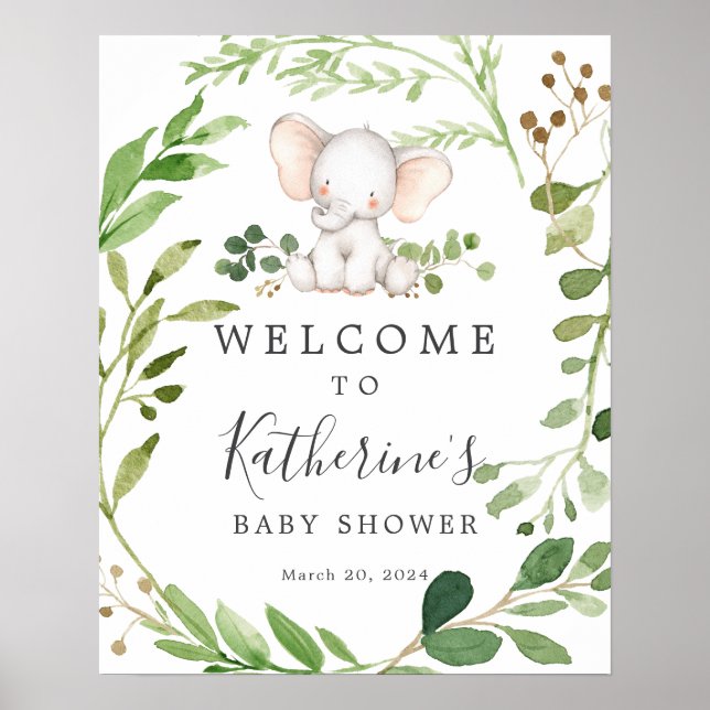 Välkomstskylt för Elephant Baby Shower Poster (Framsidan)
