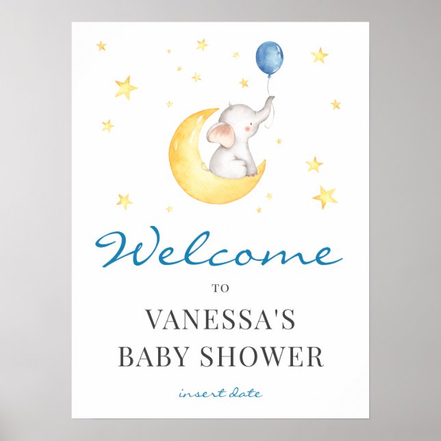 Välkomstskylt för Elephant Baby Shower Poster (Framsidan)