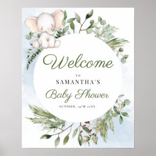 Välkomstskylt för Elephant Greenery Boy Shower Poster