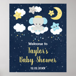 Välkomstskylt för Elephant Gult och Navy Baby Show Poster