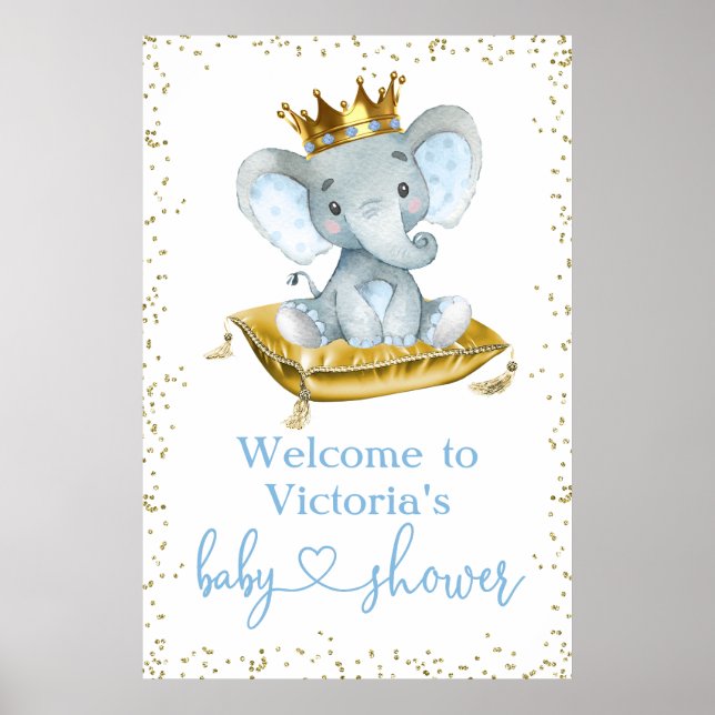 Välkomstskylt för Elephant Prince Baby Shower Poster (Framsidan)