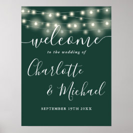Välkomstskylt för Emerald Grönt String Ljus Bröllo Poster