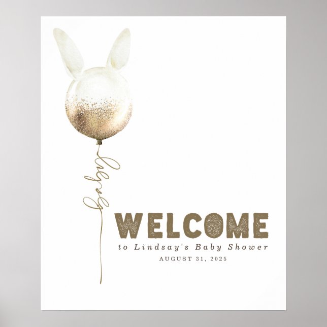 Välkomstskylt för en Bunny Balloon Baby Shower Poster (Framsidan)