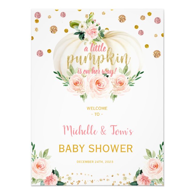 Välkomstskylt för en liten Pumpkin Baby Shower Fototryck (Framsidan)
