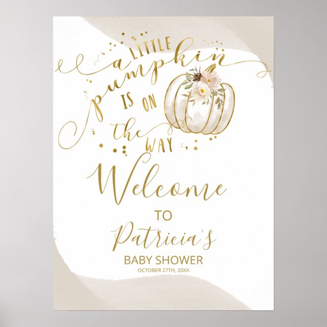 Välkomstskylt för en liten Pumpkin Baby Shower Poster (Framsidan)