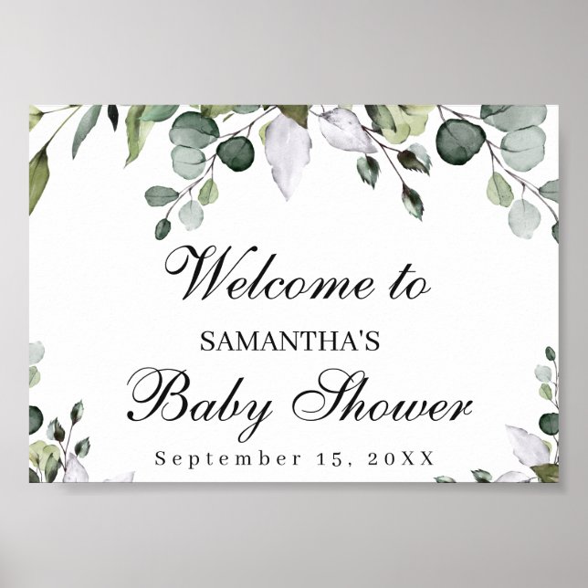 Välkomstskylt för Eucalyptus Baby Shower Poster (Framsidan)