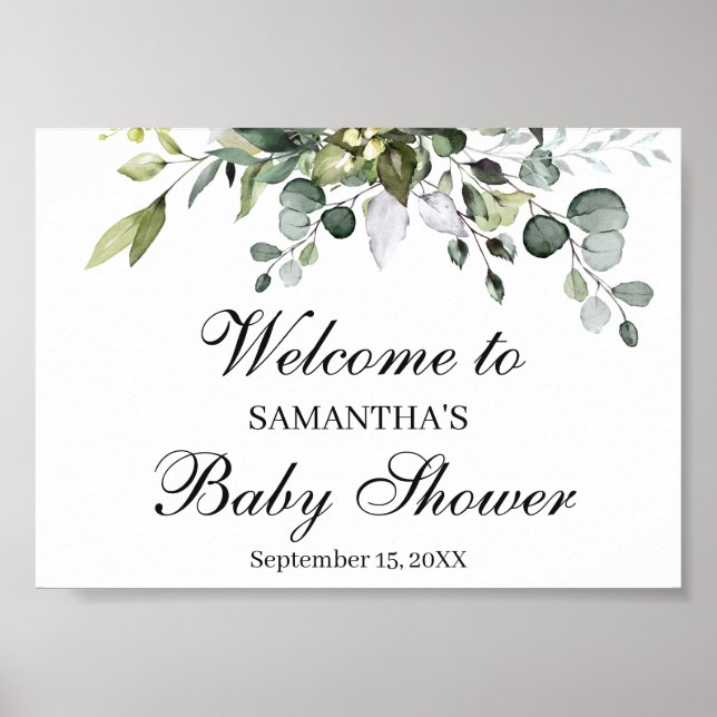Välkomstskylt för Eucalyptus Baby Shower Poster (Framsidan)