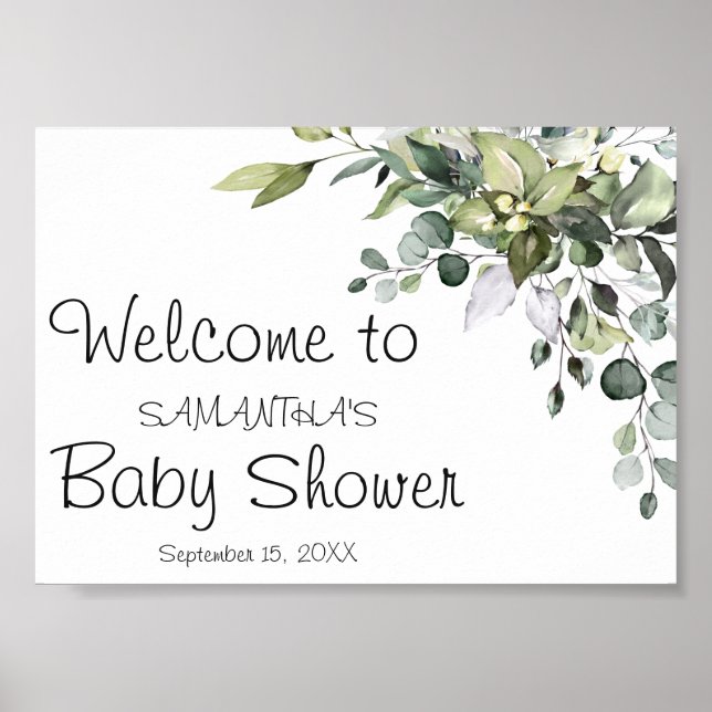 Välkomstskylt för Eucalyptus Baby Shower Poster (Framsidan)