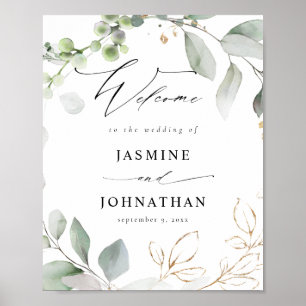 Välkomstskylt för Eucalyptus Glow Guld Greenery Po Poster