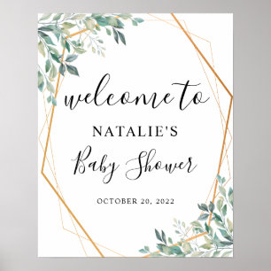 Välkomstskylt för Eucalyptus Greenery Guld Baby Sh Poster
