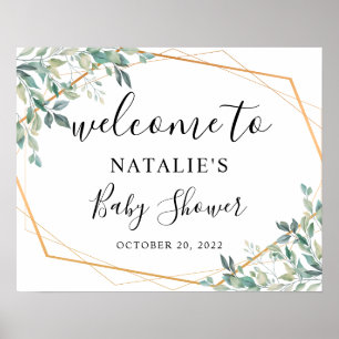 Välkomstskylt för Eucalyptus Greenery Guld Baby Sh Poster