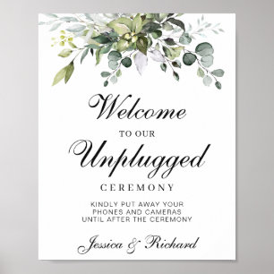 Välkomstskylt för Eucalyptus Unpluggad Bröllop Pos Poster