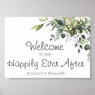 Välkomstskylt för Eucalyptus Watercolor Bröllop Po Poster