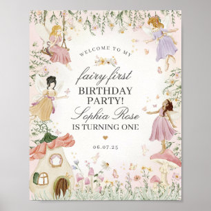Välkomstskylt för Fairy Garden First Födelsedagsfe Poster