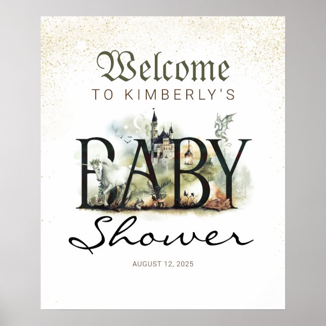 Välkomstskylt för Fairytale Fantasy Baby Shower Poster (Framsidan)
