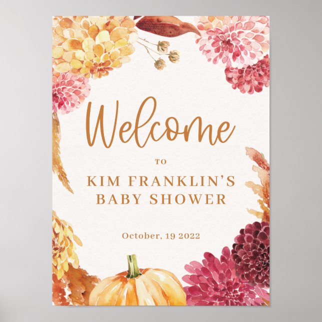 Välkomstskylt för Fall Baby Shower Little Pumpkin  Poster (Framsidan)