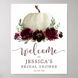 Välkomstskylt för Fall Burgundy Pumpkin Shower Poster