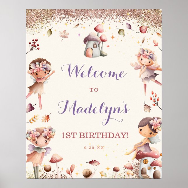 Välkomstskylt för Fall Fairy Birthday Poster (Framsidan)