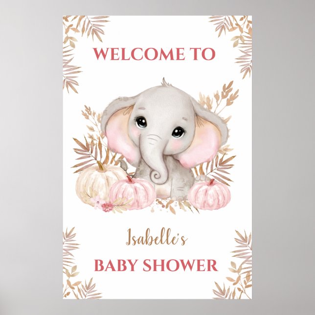 Välkomstskylt för Fall Girl Elephant Baby Shower Poster (Framsidan)