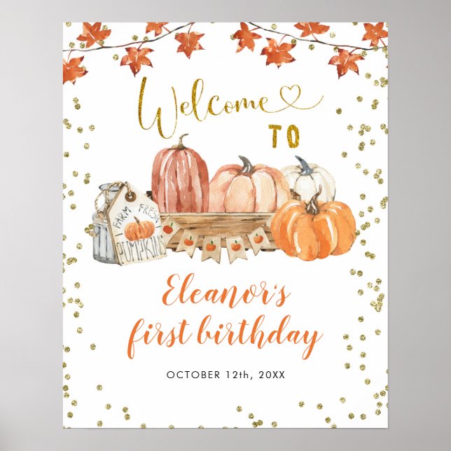 Välkomstskylt för Fall Pumpkin Patch Birthday Poster (Framsidan)